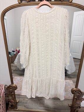 Cream Textured Long Sleeve Dress